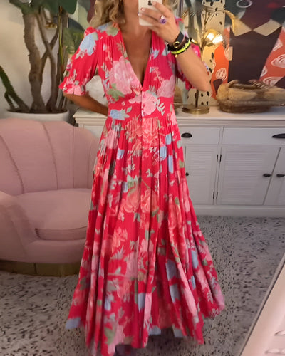 Clara | Kleid mit V-Ausschnitt und fröhlichem Blumendruck