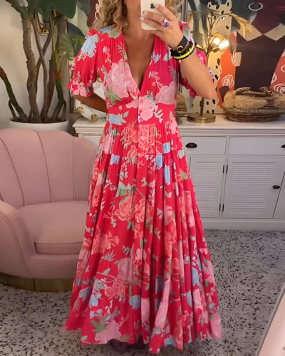 Clara | Kleid mit V-Ausschnitt und fröhlichem Blumendruck