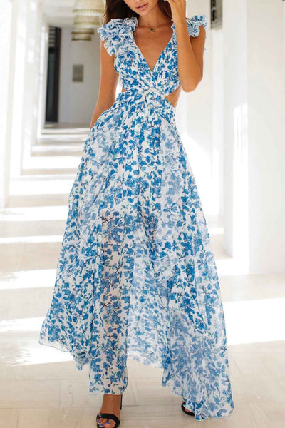 Grace | Rüschensleeve Cut-Out Maxikleid
